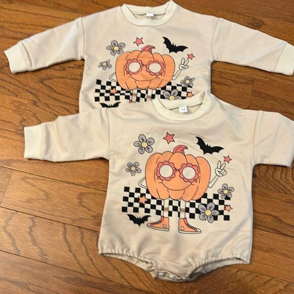 Size 3 to 6 months long sleeve pumpkin onesie BUNDLE-TWINS - Picture 1 of 5